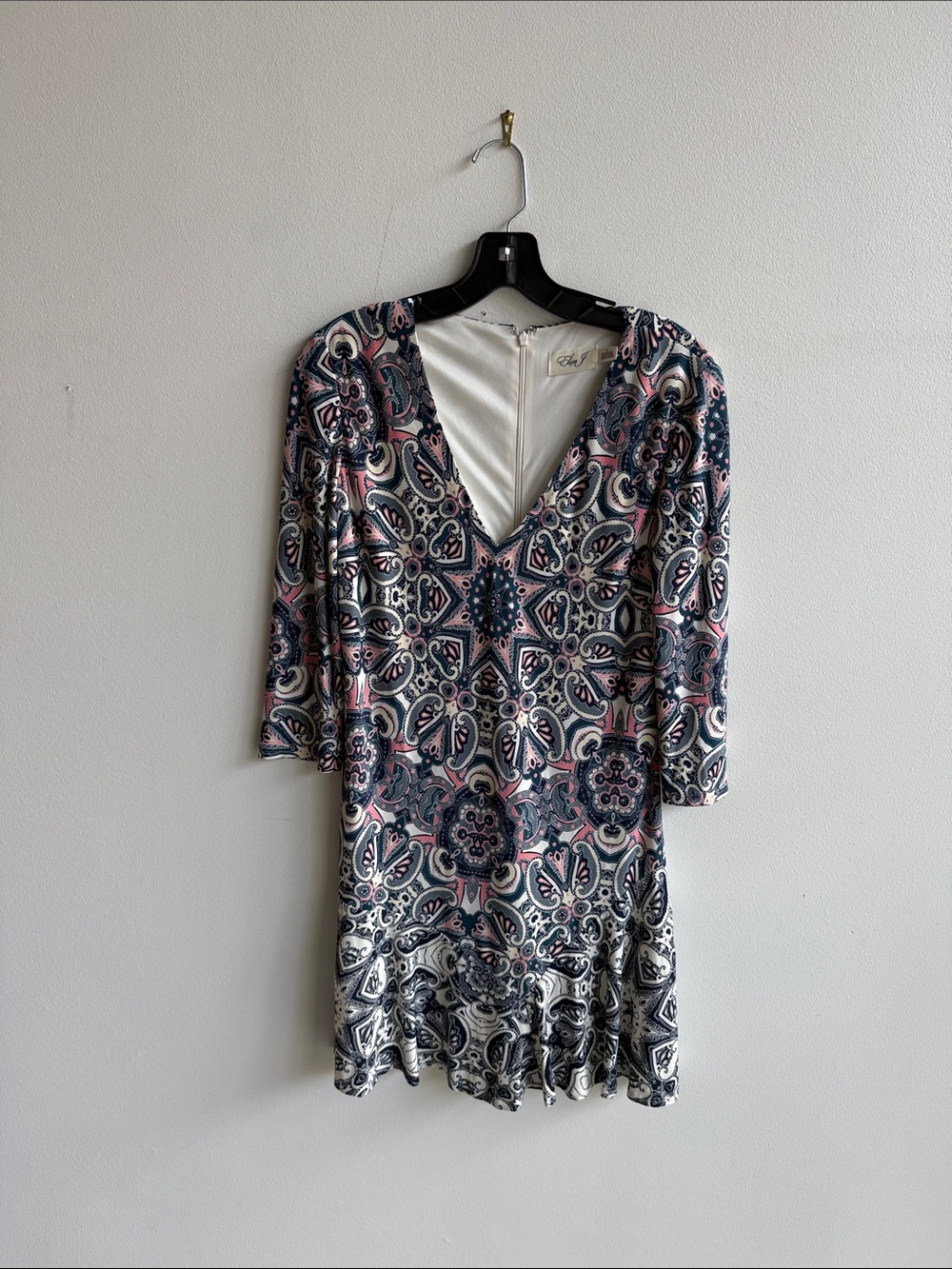 Eliza J Navy, Pink & White Paisley V-Neck Fit-and-Flare Dress